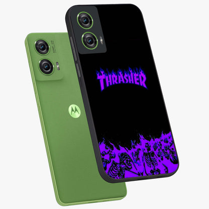 Neon Flame Riot Glass Case displayed in angled mockup highlighting glowing flame design with vibrant neon aesthetic.