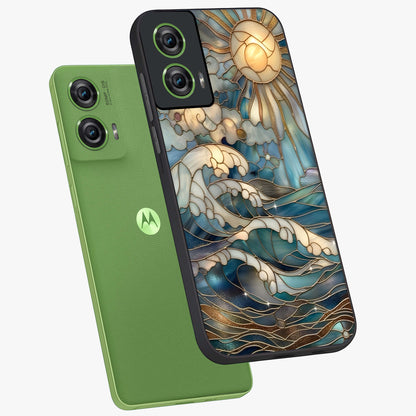 Oceanic Stained Printed Glass Case displayed in angled mockup highlighting colorful aquatic design with artistic aesthetic style.