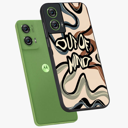 Out Of Mind Glass Case displayed in angled mockup highlighting bold statement design with modern artistic aesthetic.