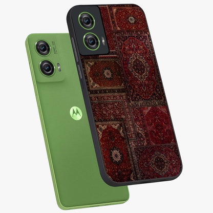Persian Velvet Tale Glass Case displayed in angled mockup highlighting ornate textile inspired design with royal aesthetic.