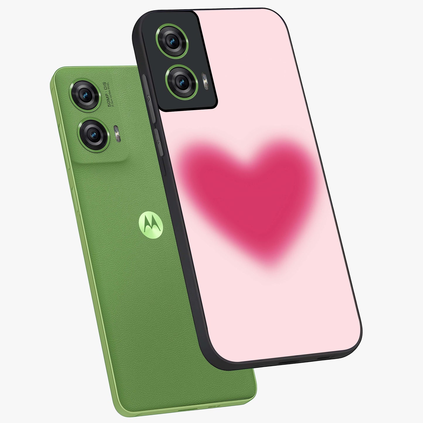 Pink Aura Heart Glass Case displayed in angled mockup highlighting vibrant pink heart design with dreamy aura aesthetic.