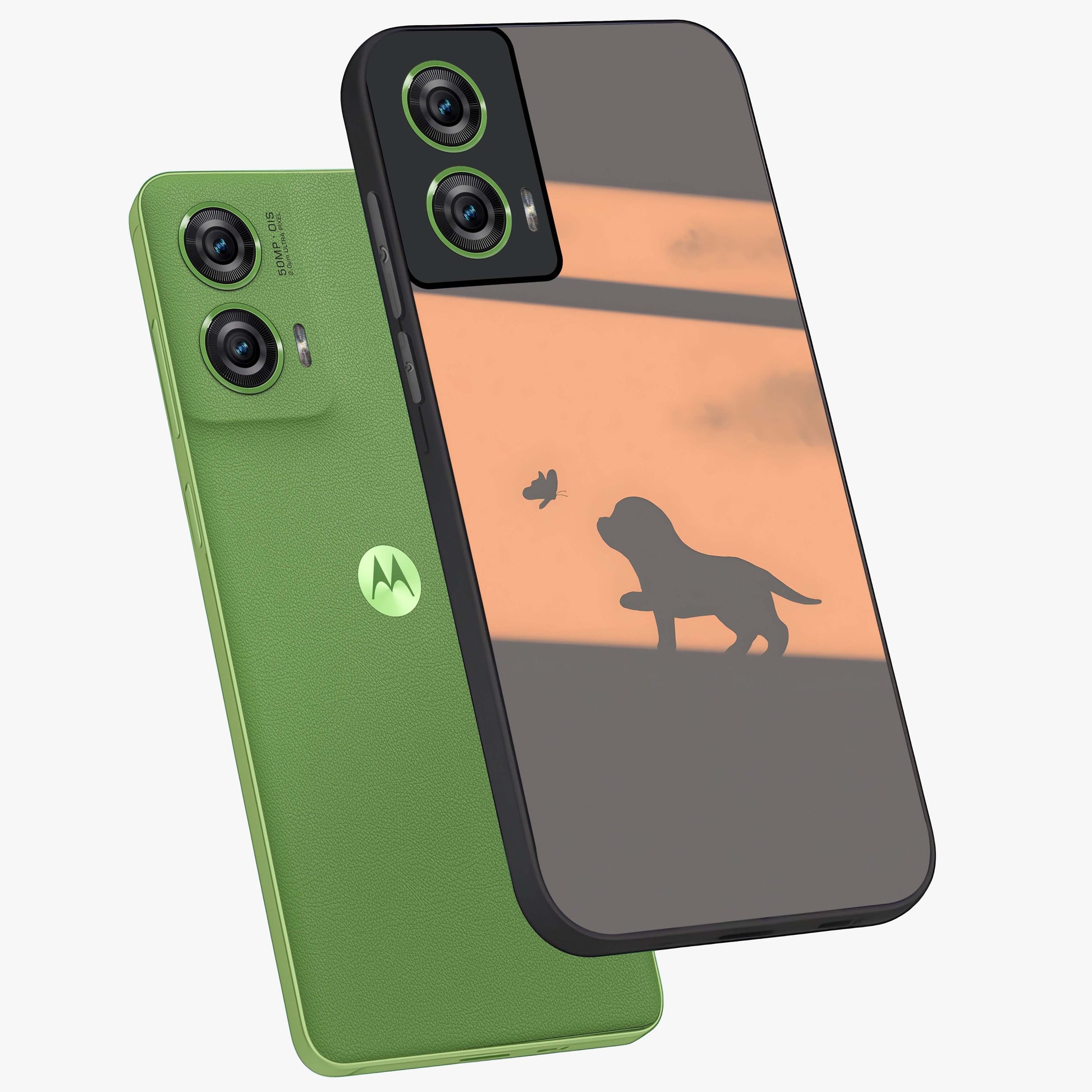 Puppy Shadow Art Glass Case displayed in angled mockup highlighting playful dog illustration with artistic shadow aesthetic.