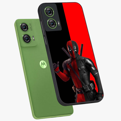 Red & Black Deadpool Theme Glass Case displayed in angled mockup highlighting vibrant superhero style illustration with action aesthetic.