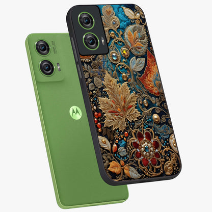 Royal Jewel Garden Glass Case displayed in angled mockup highlighting vibrant jewel inspired floral design with elegant aesthetic.