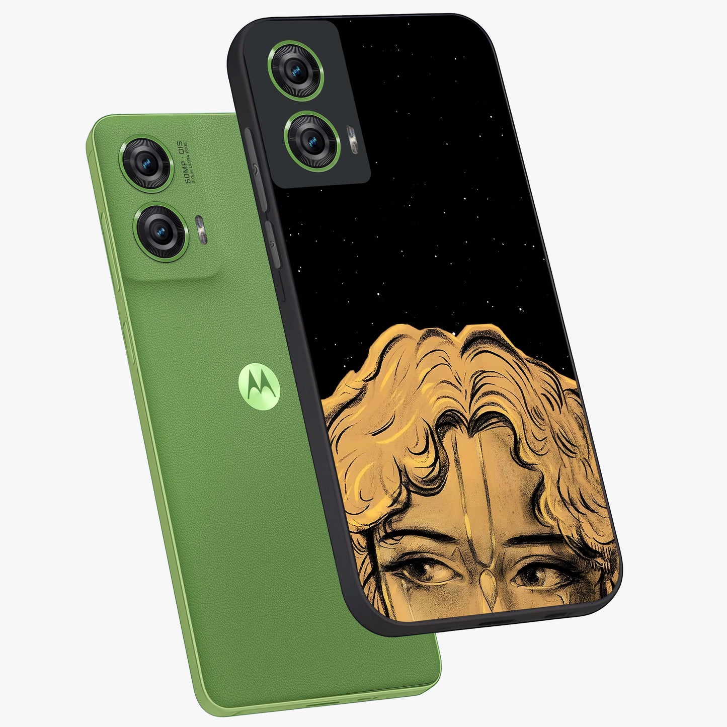 Shri Krishna Art Glass Case displayed in angled mockup highlighting spiritual Krishna illustration with divine aesthetic.