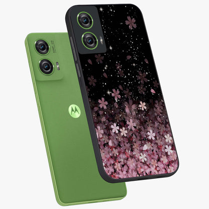 Small Starry Flowers Glass Case displayed in angled mockup highlighting tiny flower pattern with celestial aesthetic style.