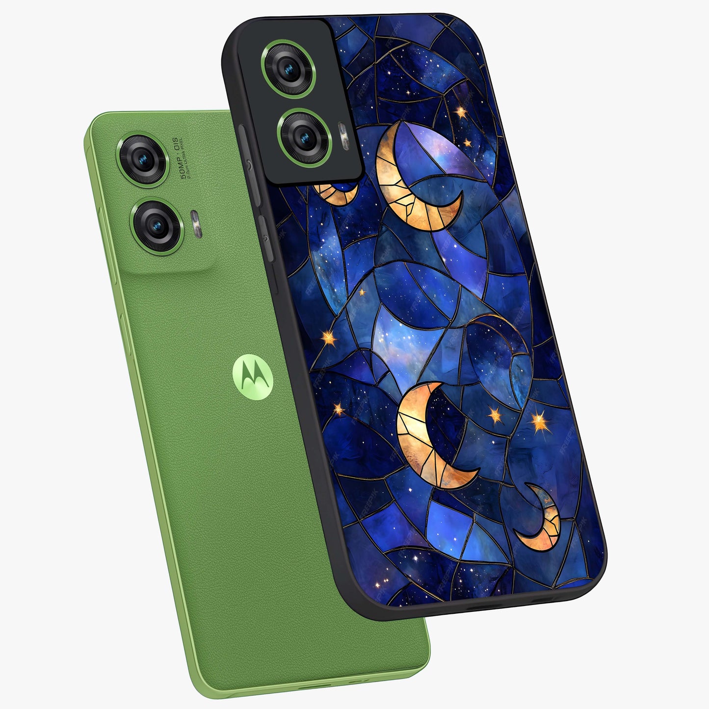 Starlit Sky Tapestry Glass Case displayed in angled mockup highlighting celestial night pattern with artistic aesthetic style.