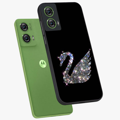 Starlit Swan Grace Glass Case displayed in angled mockup highlighting elegant swan illustration with dreamy celestial aesthetic.