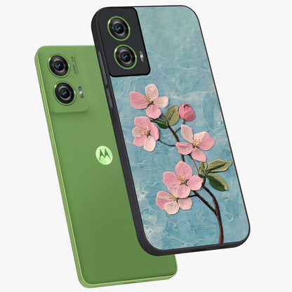 Threaded Blossom Breeze Glass Case displayed in angled mockup highlighting elegant floral design with soft aesthetic style.