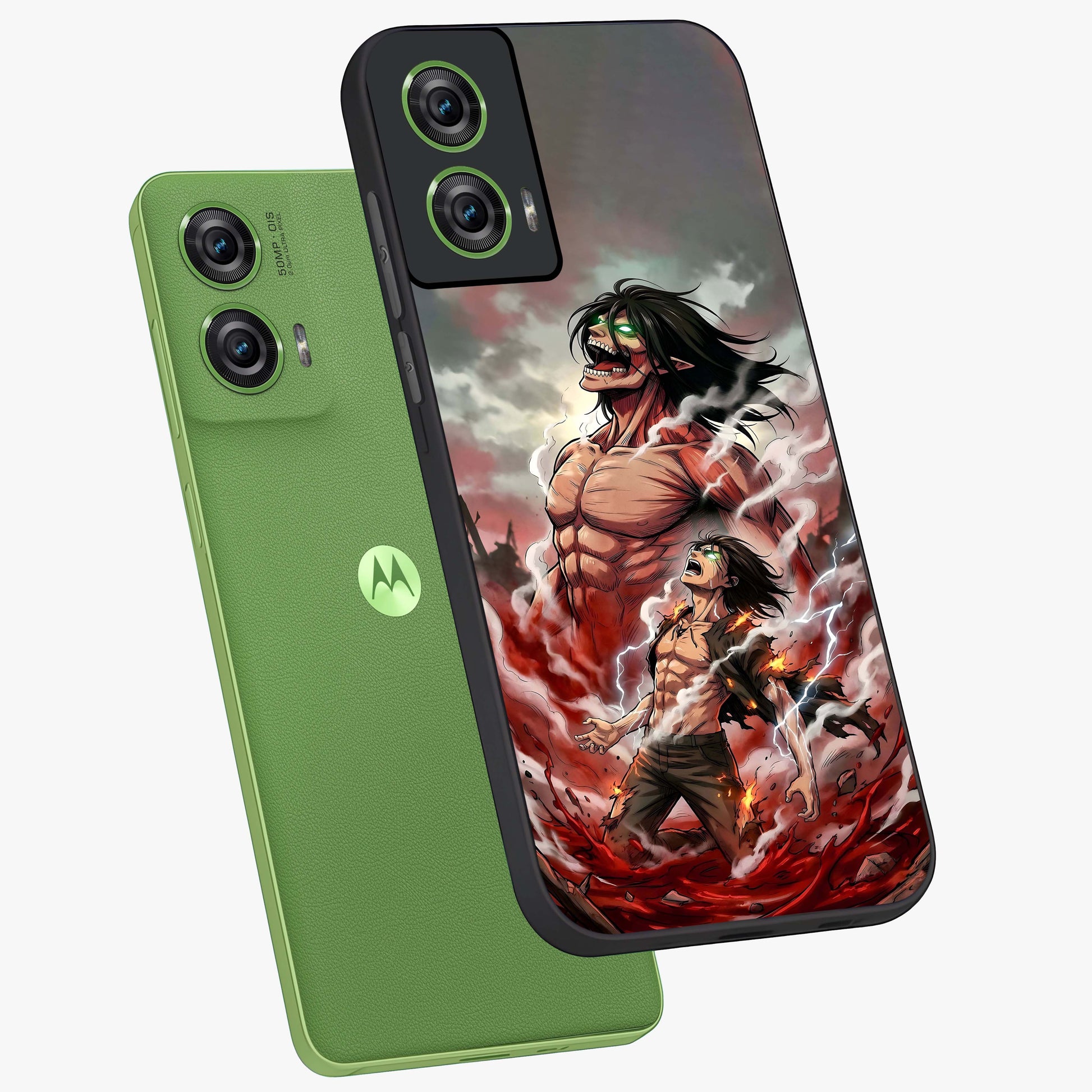 Titan Awakening Fury Glass Case displayed in angled mockup highlighting dramatic giant warrior design with bold anime aesthetic.