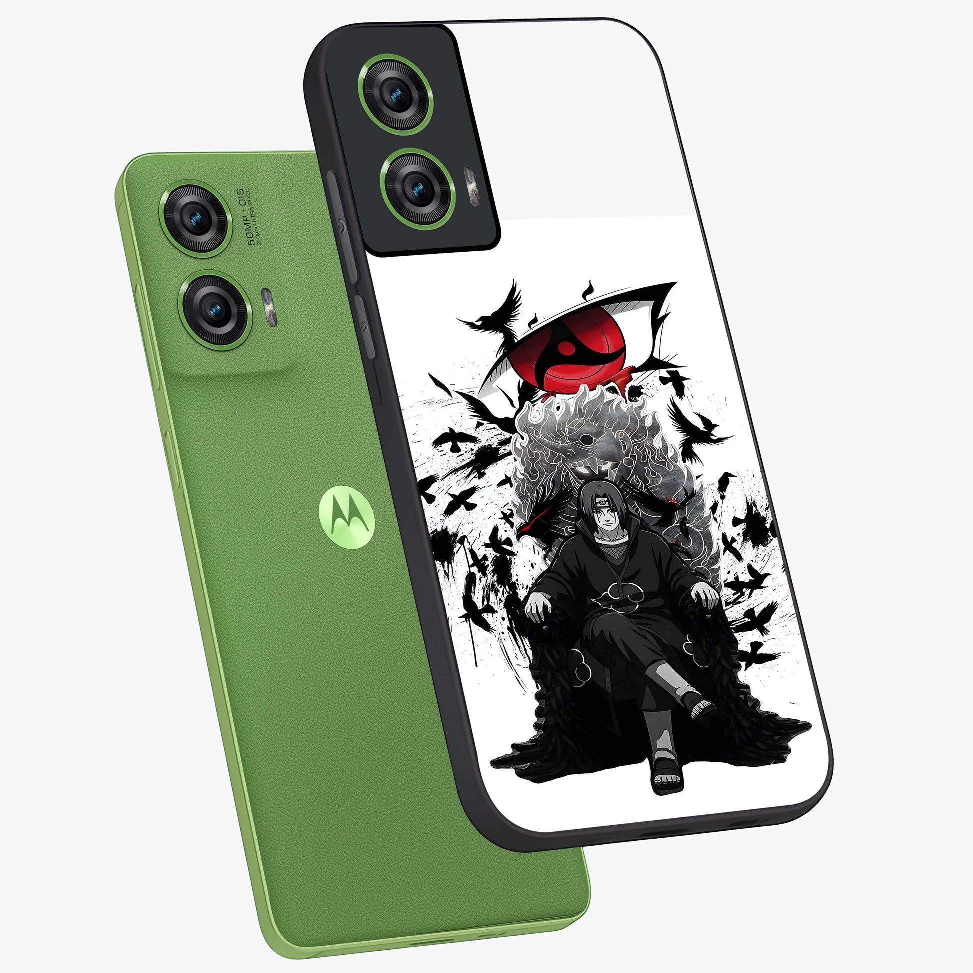 Uchiha Shadow Throne Glass Case displayed in angled mockup highlighting glowing aquatic design with celestial aesthetic.