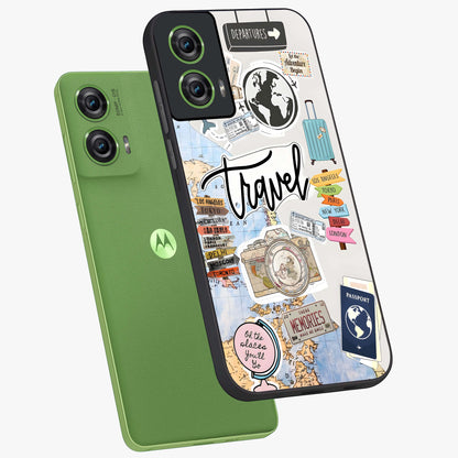 Wanderlust Journal Glass Case displayed in angled mockup highlighting adventure themed design with aesthetic travel vibe.