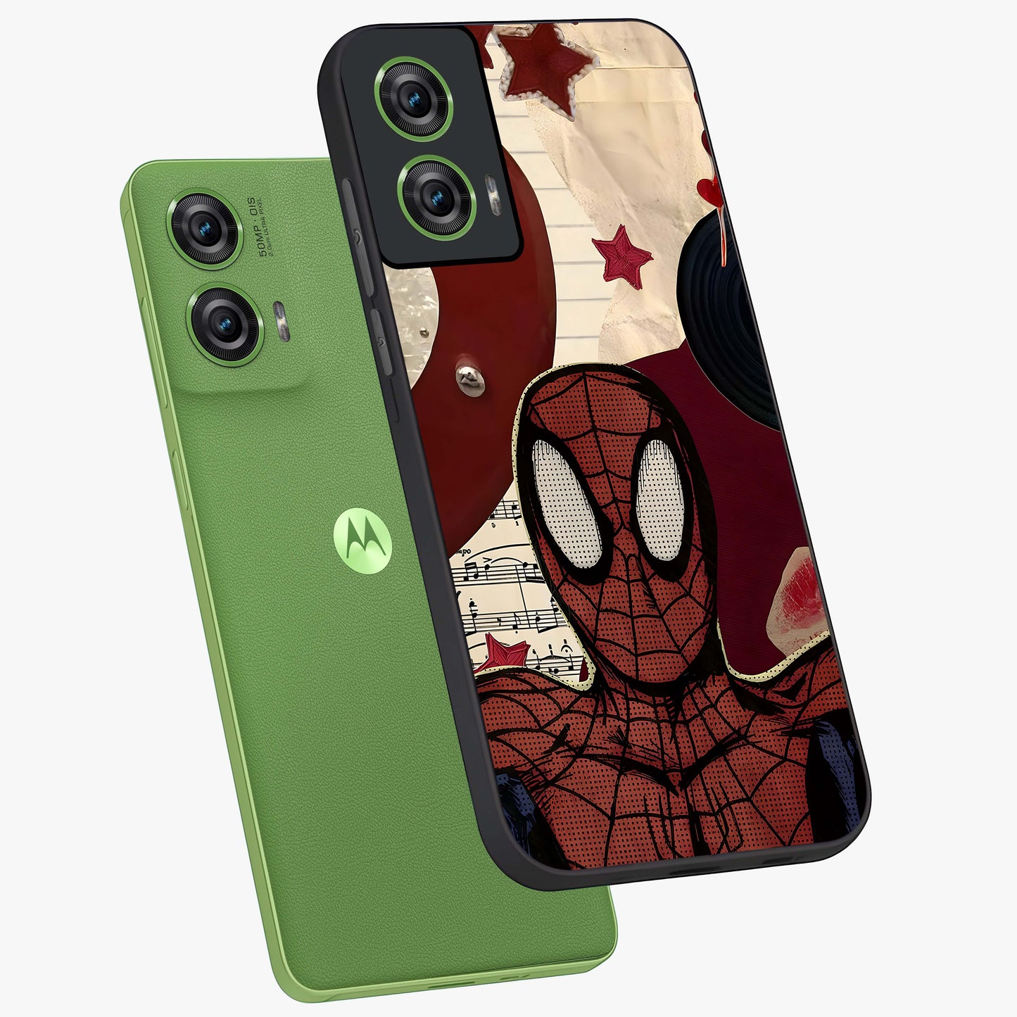 Web Warrior Vibes Glass Case displayed in angled mockup highlighting dynamic web design with comic style aesthetic.