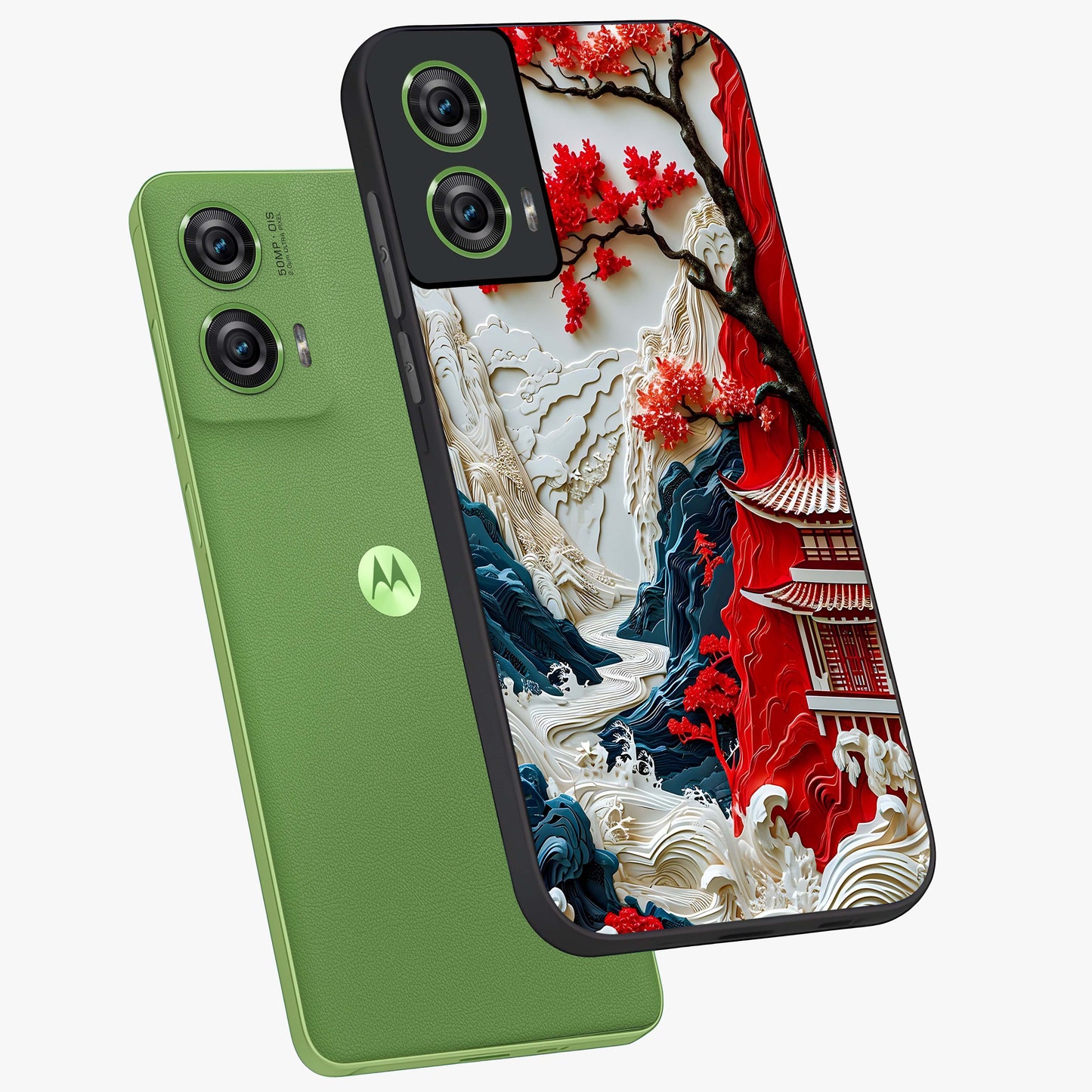 Whispers Of Sakura Waves Glass Case displayed in angled mockup highlighting flowing sakura design with soft floral aesthetic.