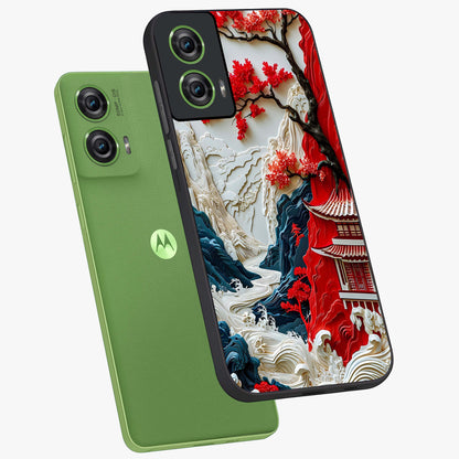 Whispers Of Sakura Waves Glass Case displayed in angled mockup highlighting flowing sakura design with soft floral aesthetic.