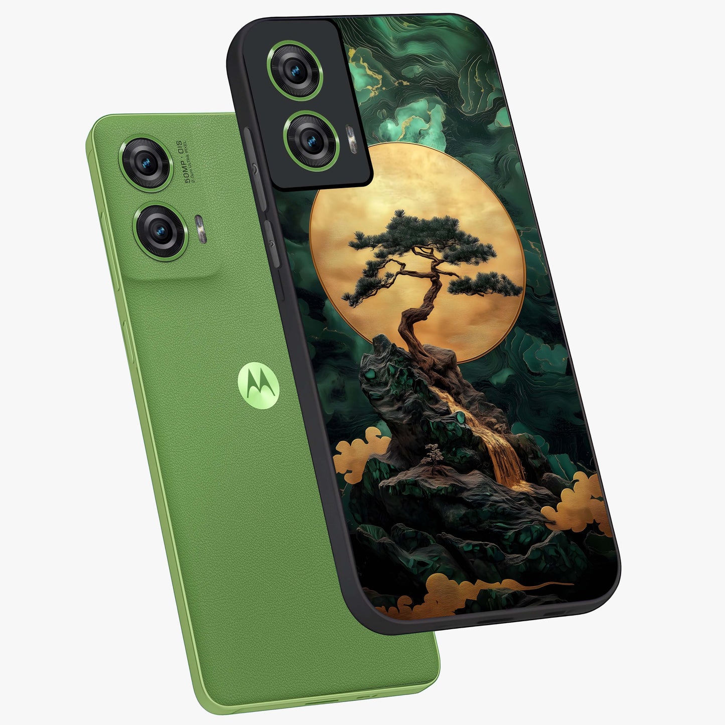 Zen Moon Rise Glass Case displayed in angled mockup highlighting peaceful lunar design with zen aesthetic style.