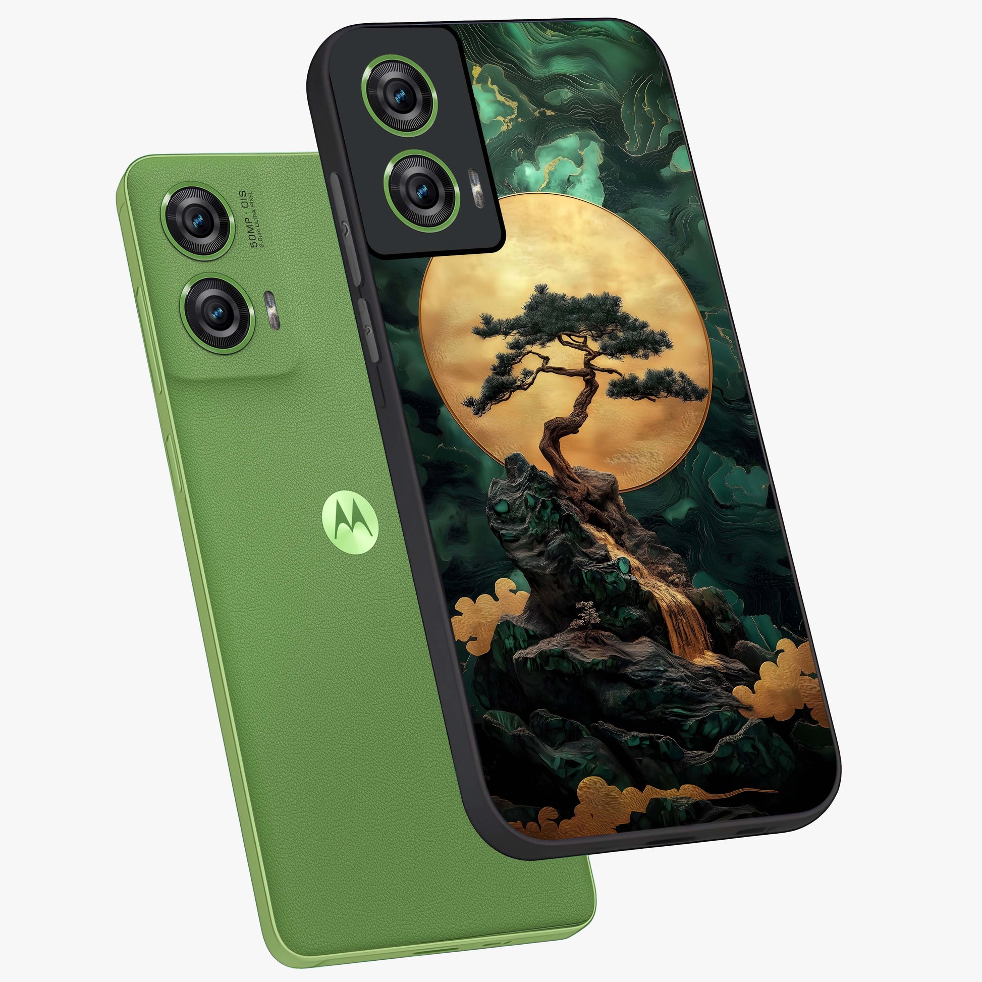 Zen Moon Rise Glass Case displayed in angled mockup highlighting peaceful lunar design with zen aesthetic style.