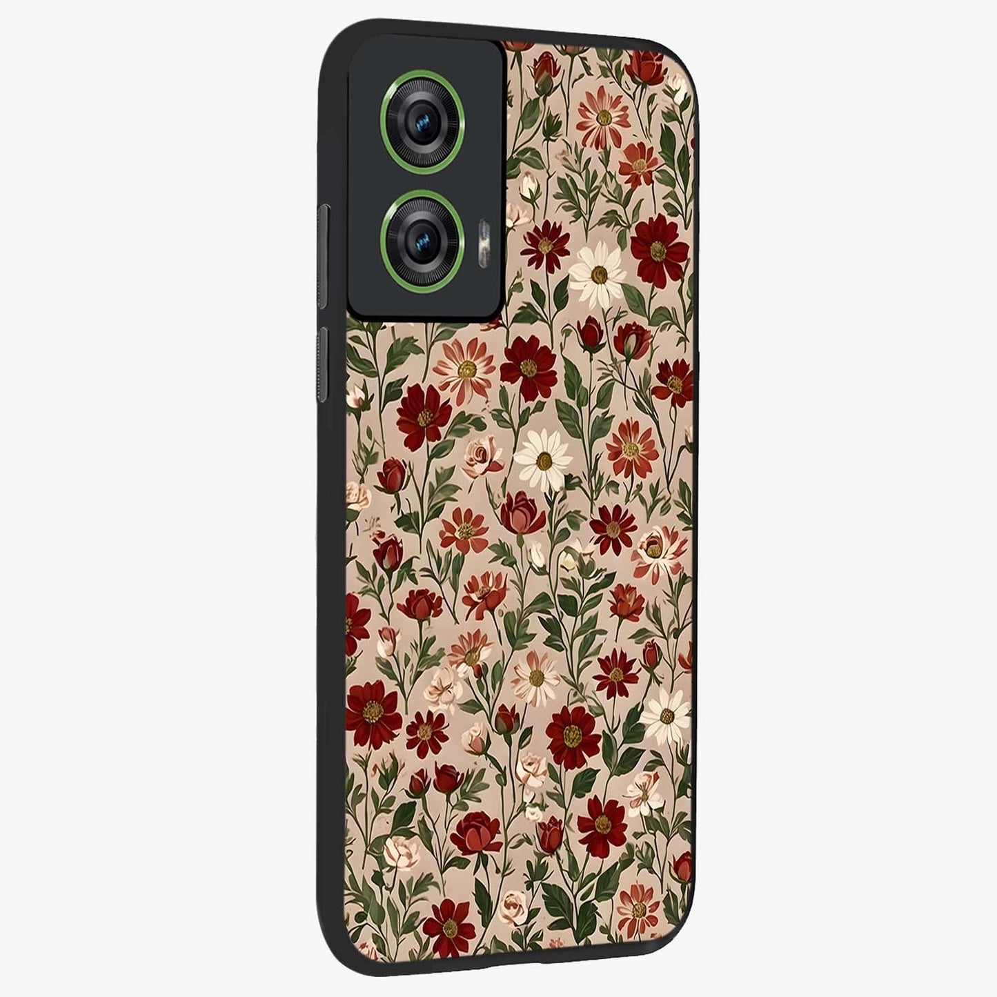 Biege Flower With Leaf Glass Case upright view showcasing delicate beige flower illustration with clean botanical style.