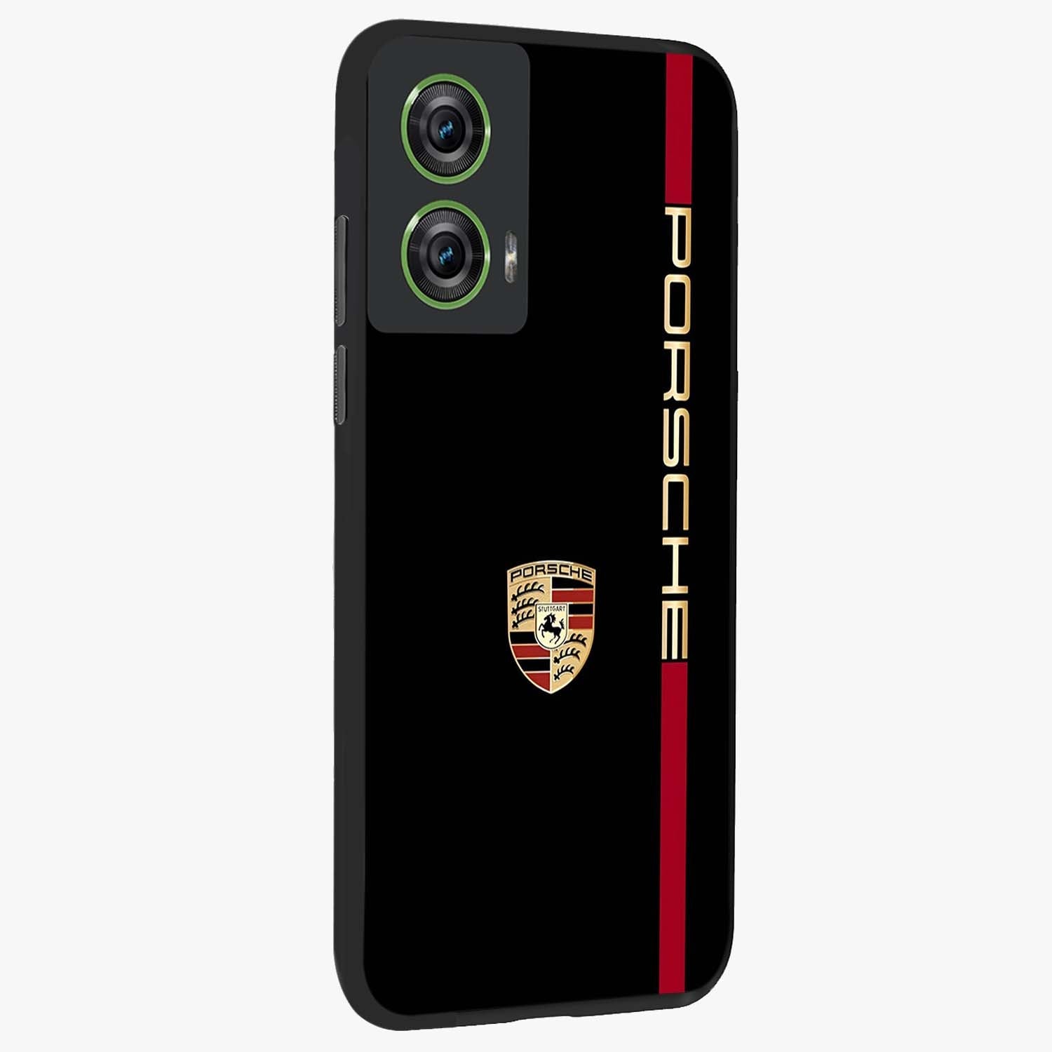Black Minimal Porsche Glass Case upright view showcasing stylish automotive artwork with bold minimal theme.