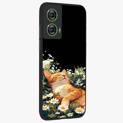 Blissful Bloom Cat Glass Case upright view showcasing charming cat design surrounded by blooming floral elements.