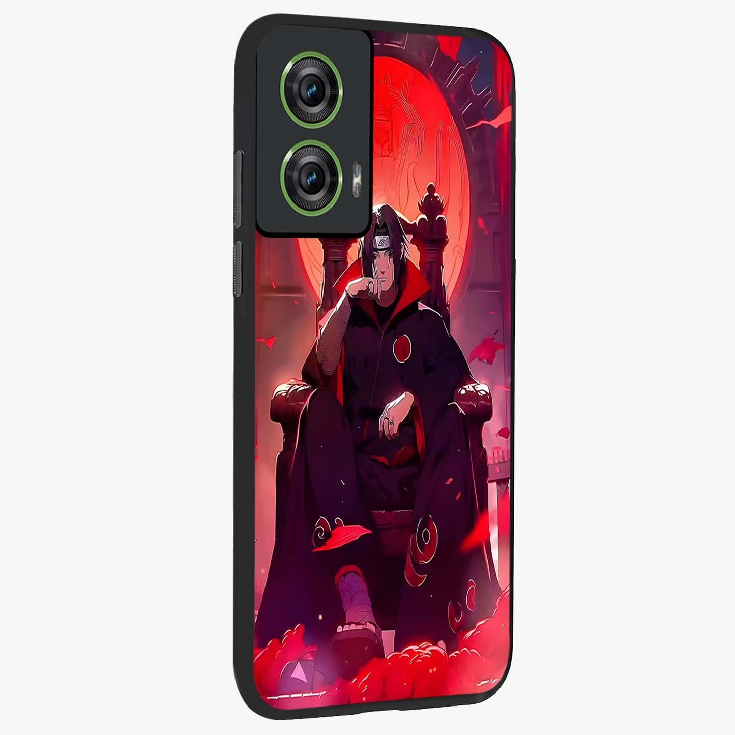 Blood Moon Sovereign Glass Case upright view showcasing powerful moon inspired artwork with cosmic aesthetic style.