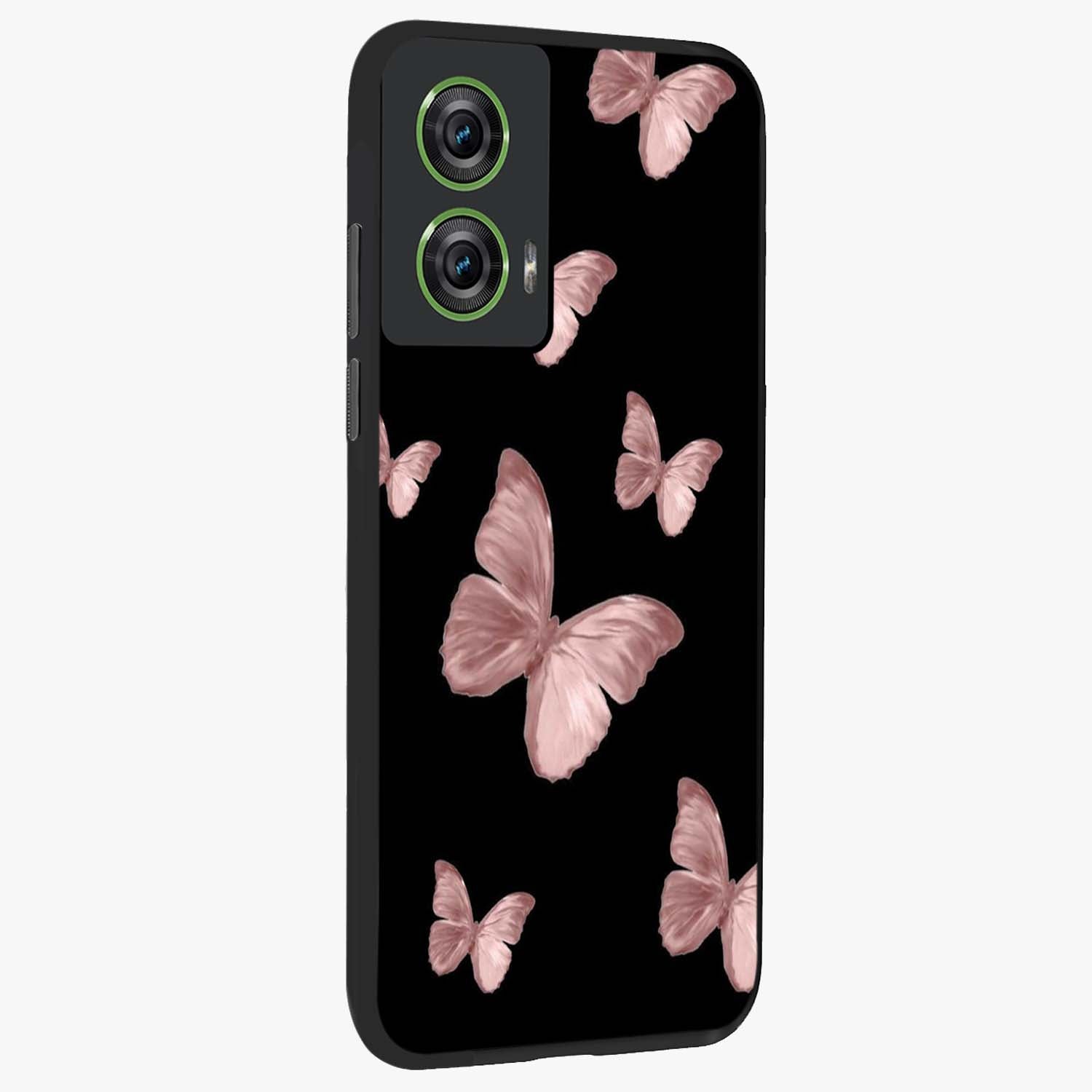 Butterfly Pattern Glass Case upright view showcasing graceful butterfly artwork with soft decorative theme.