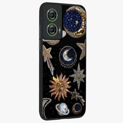Celestial Gem Constellations Glass Case upright view showcasing cosmic constellation artwork with celestial aesthetic style.