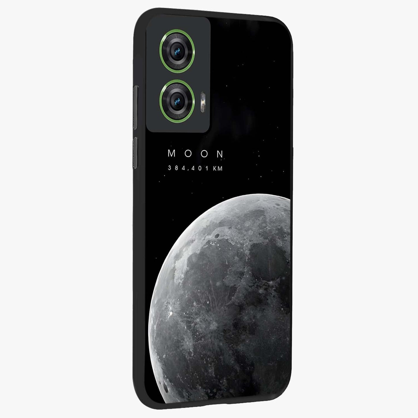 Cosmic Moon Glow Glass Case upright view showcasing luminous moon illustration with dreamy cosmic style.