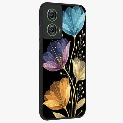 Delicate Multicolor Flowers Glass Case upright view showcasing delicate floral artwork with bright botanical theme.