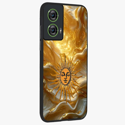 Eternal Golden Glow Glass Case upright view showcasing luminous golden artwork with luxurious visual theme.