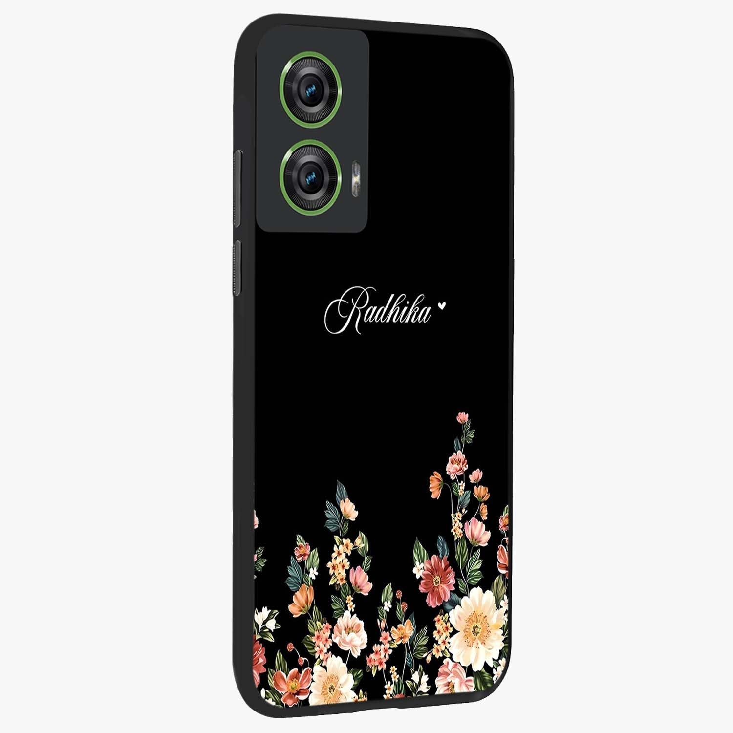 Floral Design With a Custom Personalized Name Glass Case upright view showcasing delicate floral artwork with personalized aesthetic style.
