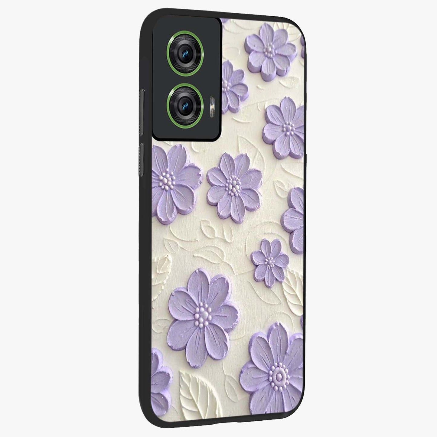 Floral Wall Art With Purple Flowers Glass Case upright view showcasing elegant purple flower artwork with decorative floral theme.