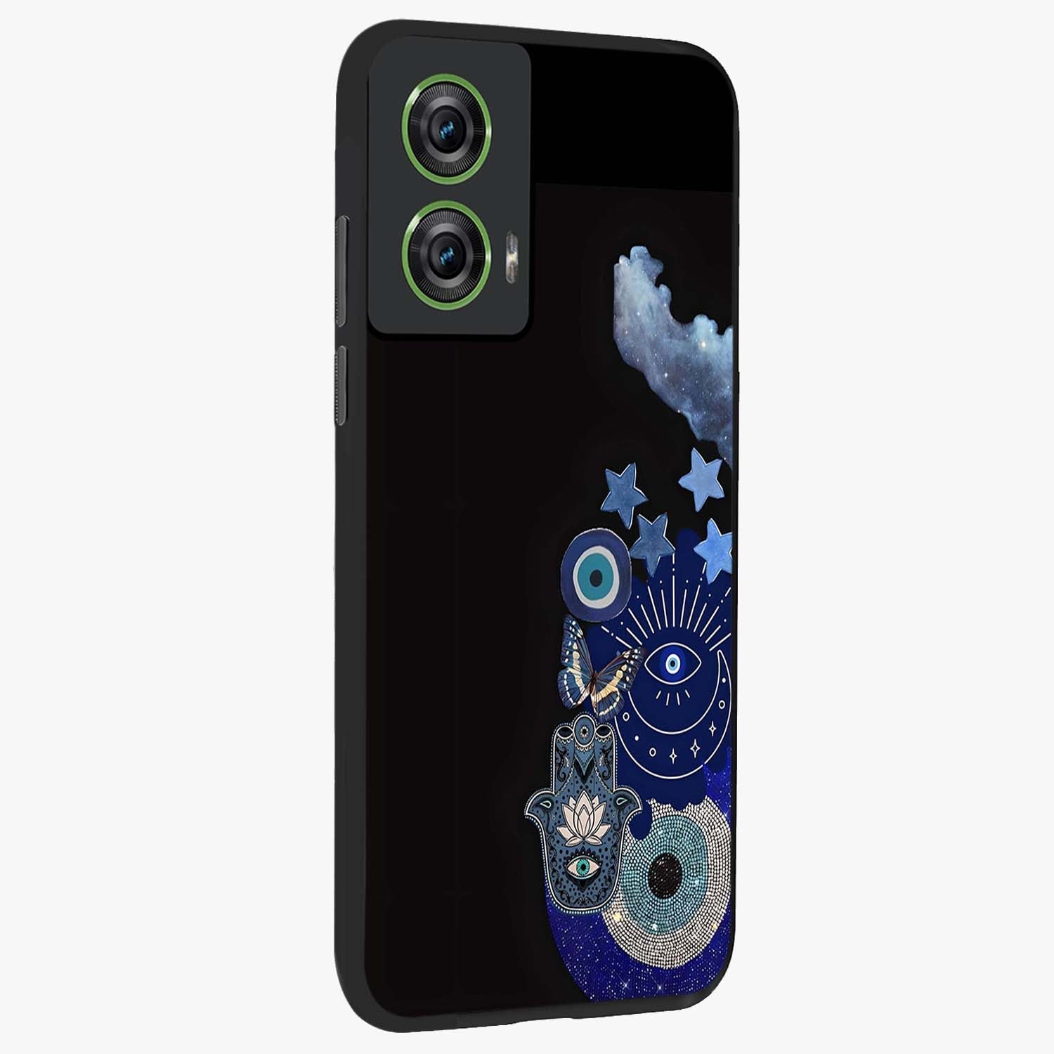Galactic Charm Cluster Glass Case upright view showcasing glowing cosmic charm artwork with magical celestial style.