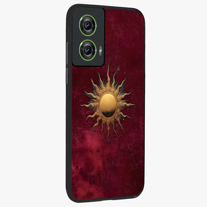 Golden Sun Minimalism Glass Case upright view showcasing simple golden sun artwork with elegant minimalist style.