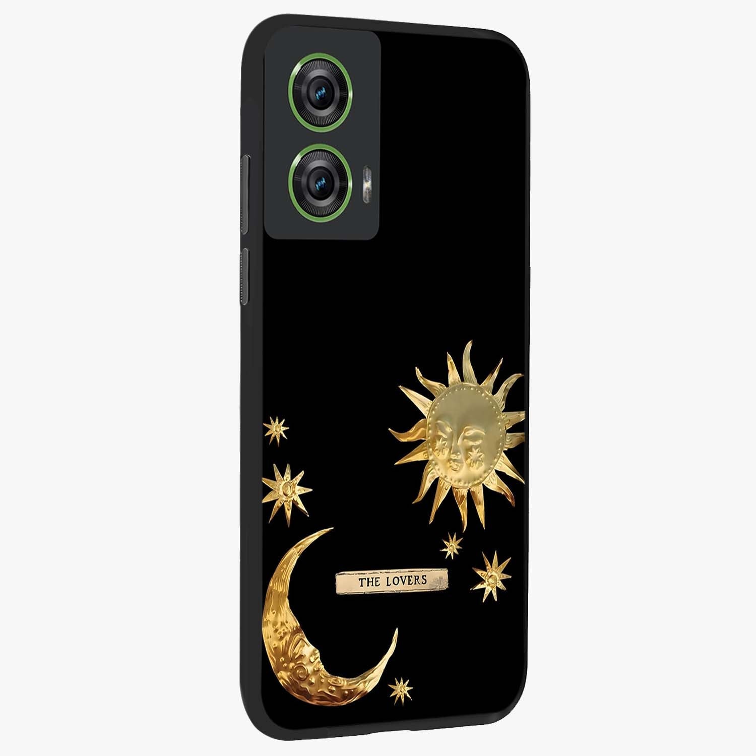 Gold Sun Blush Glass Case upright view showcasing glowing sun artwork with elegant celestial theme.