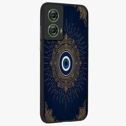 Golden Celestial Charm Glass Case upright view showcasing radiant celestial artwork with elegant golden theme.