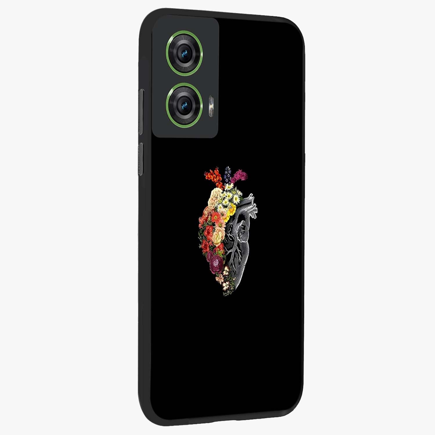Heart With Flowers Glass Case upright view showcasing decorative heart and floral artwork with sweet romantic theme.