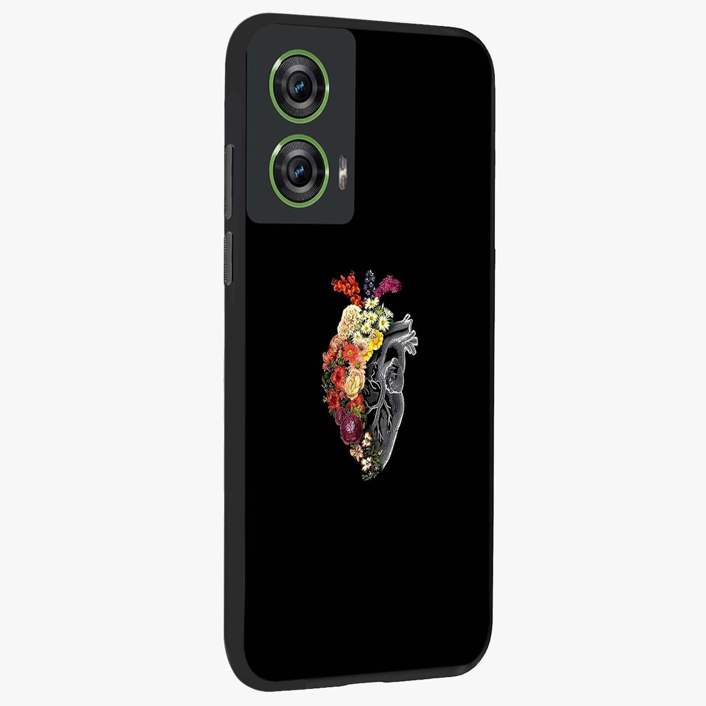 Heart With Flowers Glass Case upright view showcasing decorative heart and floral artwork with sweet romantic theme.