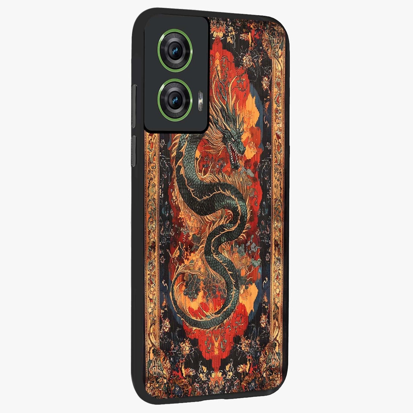 Inferno Dragon Soul Glass Case upright view showcasing intense dragon artwork with fantasy fire theme.