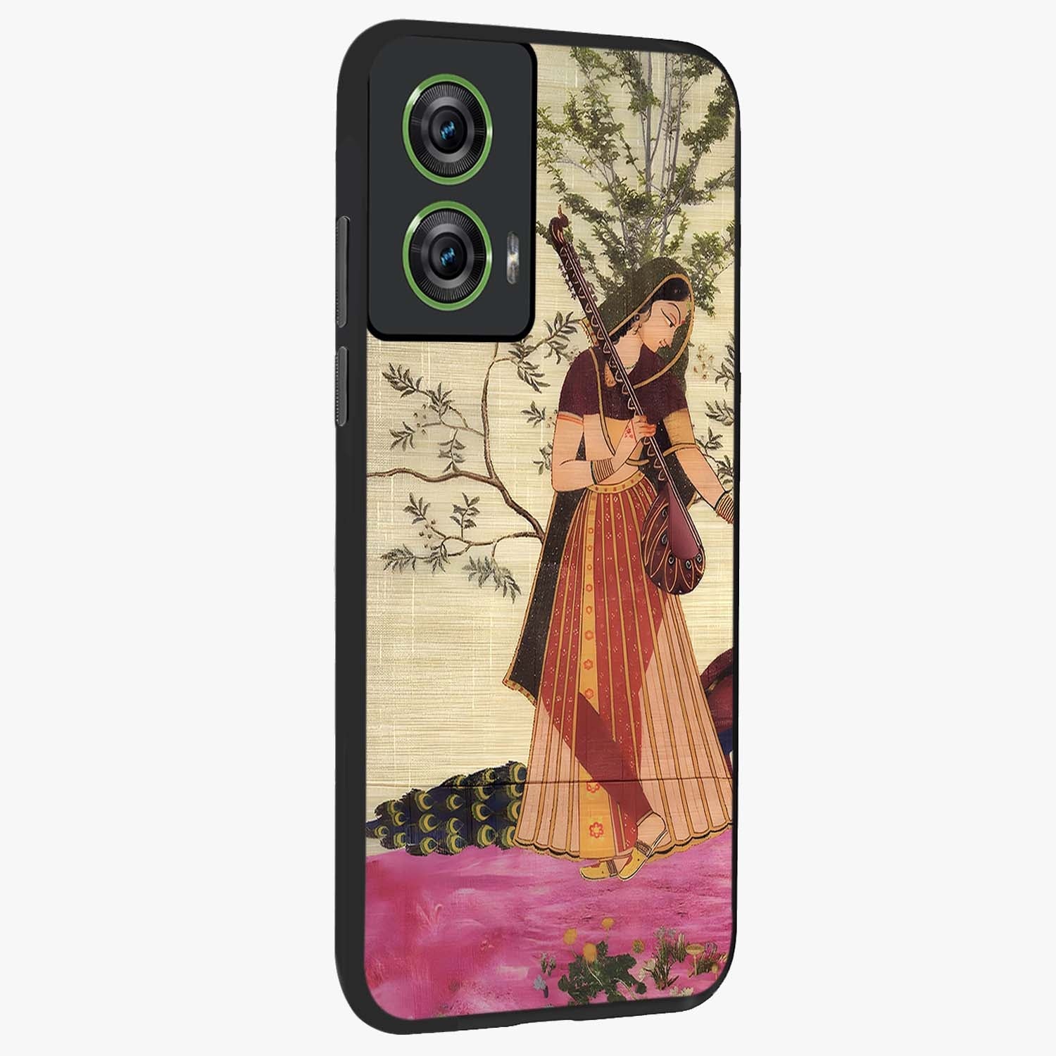 Lady With Veena Art Glass Case upright view showcasing classical veena artwork with traditional artistic theme.