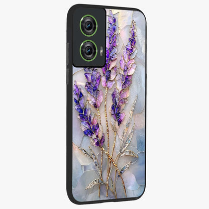 Lavender Dream Glow Glass Case upright view showcasing radiant lavender glow artwork with calming dreamy theme.