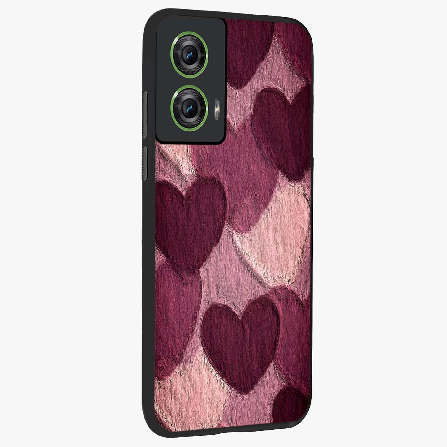 Layered Paper Hearts Glass Case upright view showcasing decorative layered heart artwork with sweet love theme.