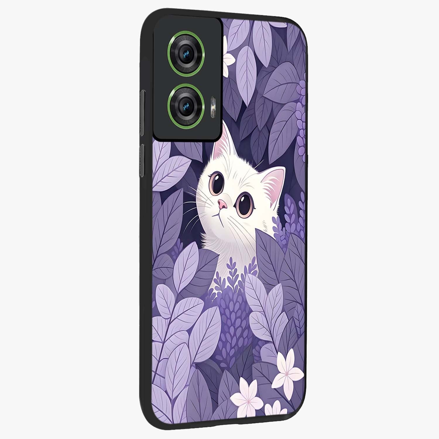 Lilac Hide Peek Cat Glass Case upright view showcasing charming cat artwork with adorable peek theme.