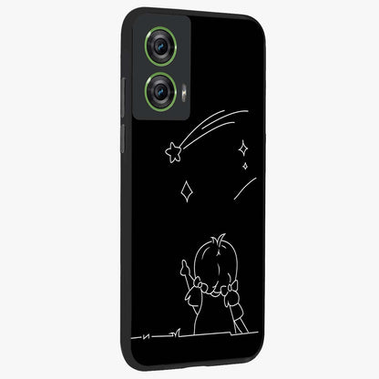 Line Art Girl With Shooting Stars Glass Case upright view showcasing delicate shooting stars artwork with minimal artistic theme.