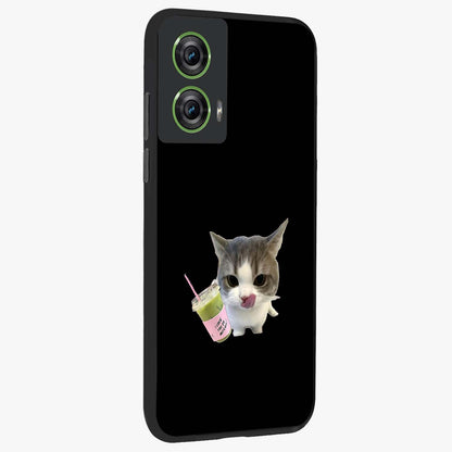 Matcha Cat Style Glass Case upright view showcasing charming cat artwork with cozy aesthetic theme.