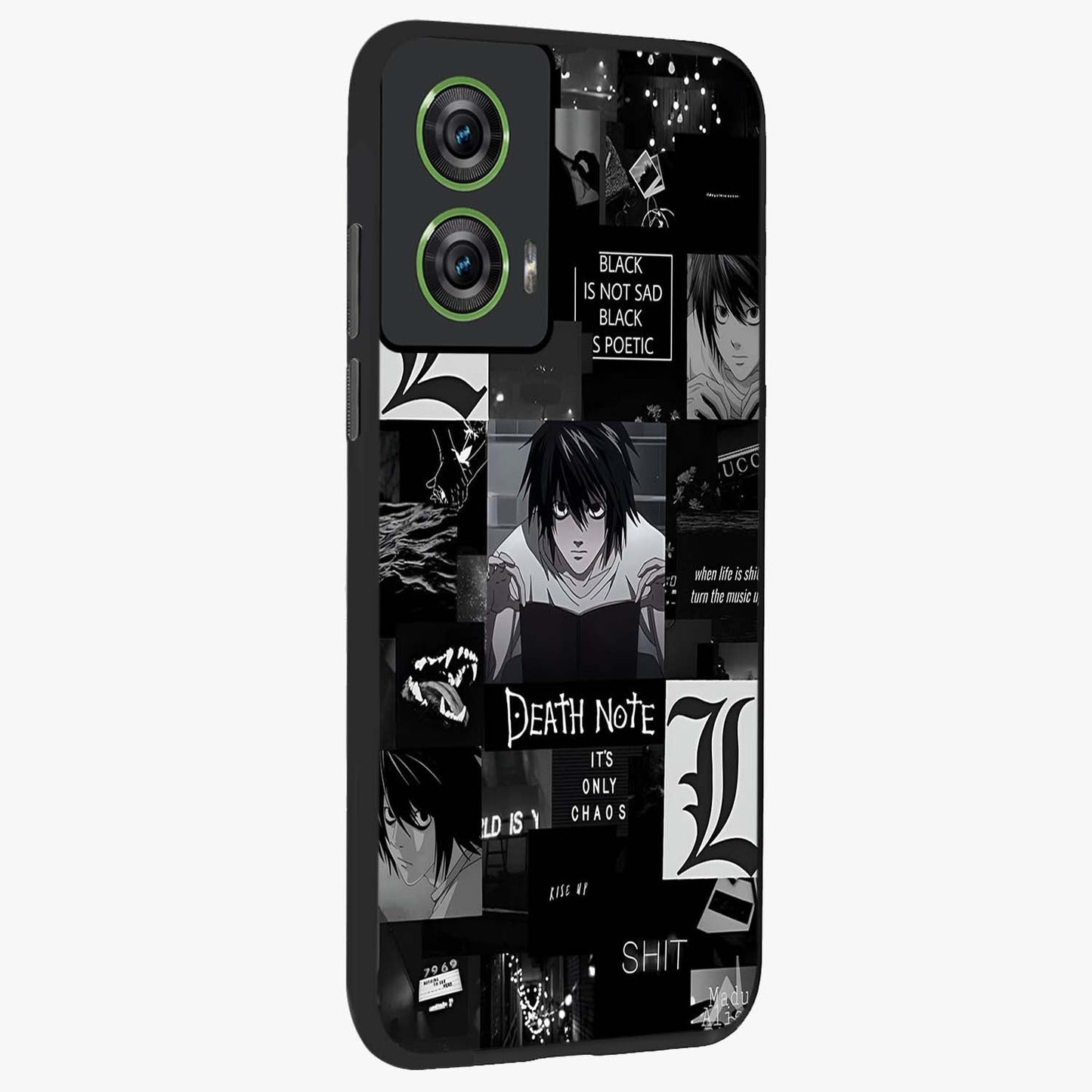 Midnight Chaos Mind Glass Case upright view showcasing expressive abstract artwork with bold dark theme.