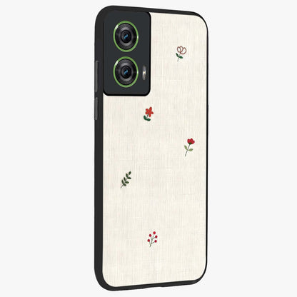 Minimalistic Blue With White Flower Pattern Glass Case upright view showcasing clean white flower artwork with calming blue theme.