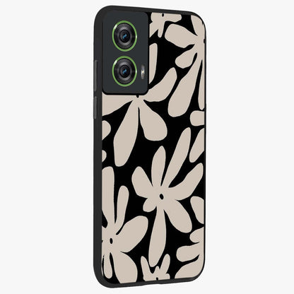 Monochrome Petal Dance Glass Case upright view showcasing artistic floral pattern with stylish monochrome theme.