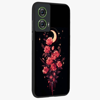 Moonlit Floral Elegance Glass Case upright view showcasing delicate floral artwork with refined night inspired theme.