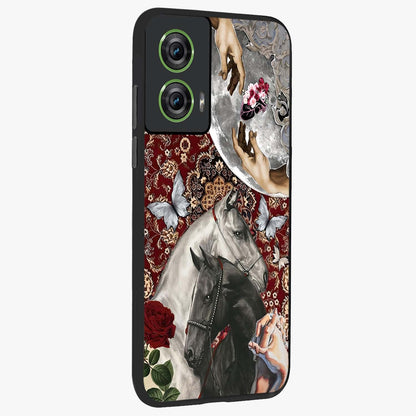 Moonlit Royal Stallion Glass Case upright view showcasing dramatic horse artwork with glowing moon themed design.